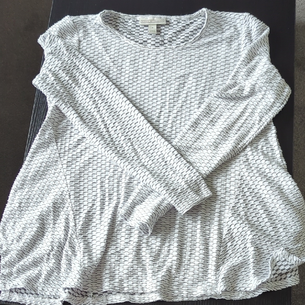 Dana Buchman White and Black Long Sleeve Textured Blouse